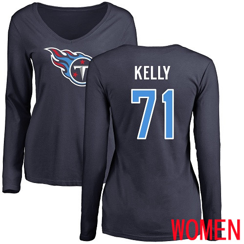 Tennessee Titans Navy Blue Women Dennis Kelly Name and Number Logo NFL Football #71 Long Sleeve T Shirt->women nfl jersey->Women Jersey